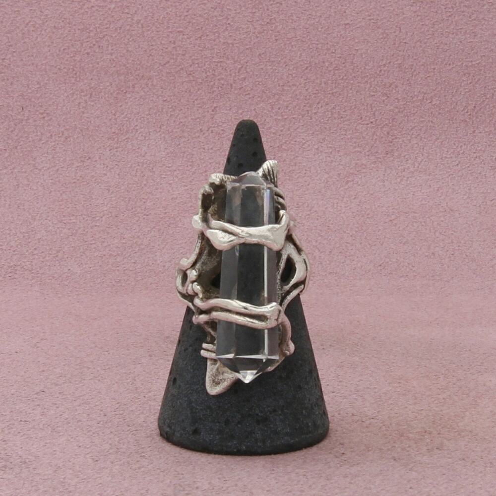 sterling silver vintage artisan crafted healing crystal ring size 6.5